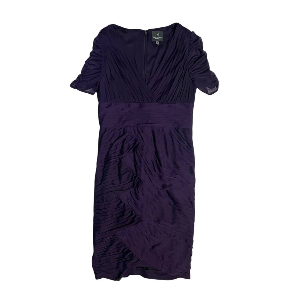 Adrianna Papell Size 8 Purple Ruched Short Sleeve Semi Formal Cocktail Dress